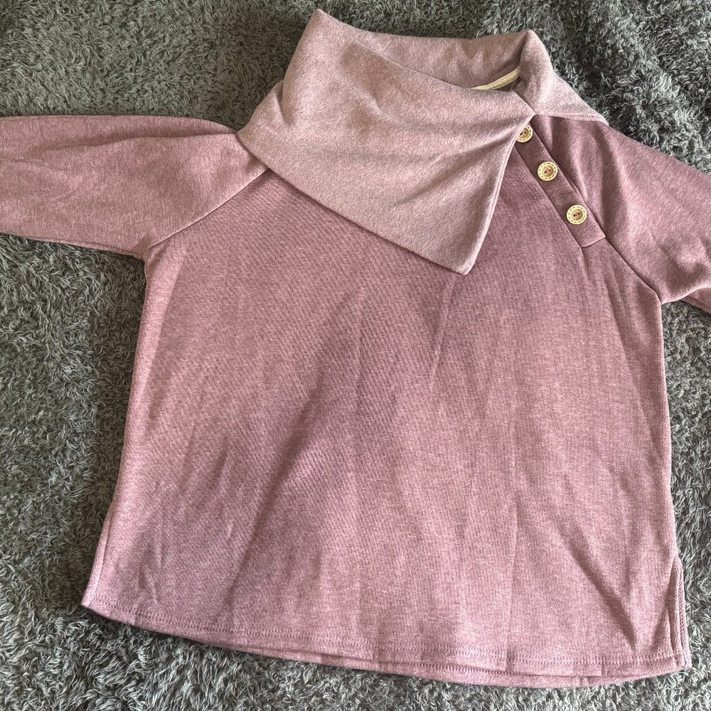 MEDIUM CY Fashion Tries and True Mauve Cowell Neck Button Detail Sweater - Picture 2 of 6